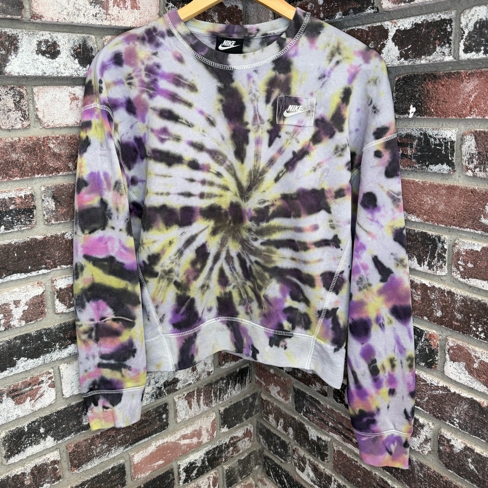 Nike Custom Colorful Spiral Tiedye Boxy Womens Cropped Crewneck Sweater